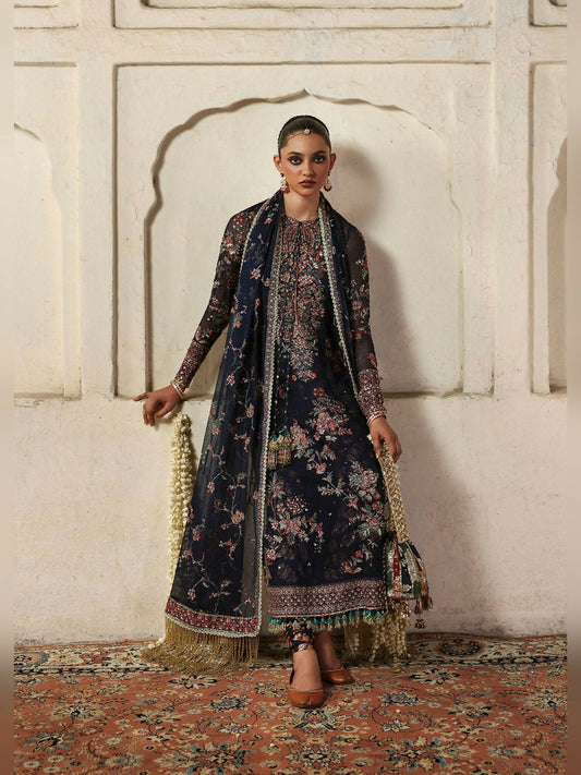 Hussain Rehar Massarat Festive Unstitched'25 Raw Silk 3-Piece Suit-Rabab