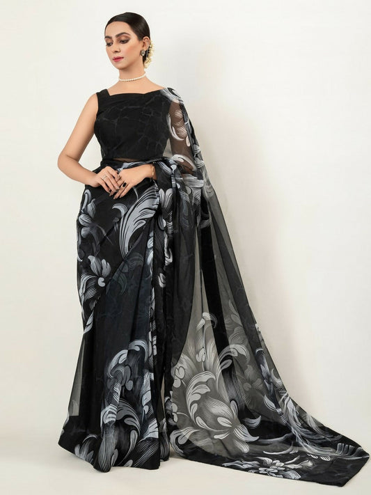Imran Aftab Chiffon Printed Stitched Saree-IASC 01