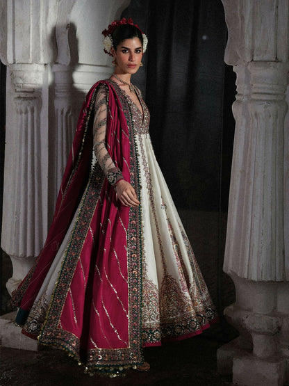 Hussain Rehar Festive Unstitched'26 Korean Raw Silk Embroidered 3-Piece Suit-Madhu Bala