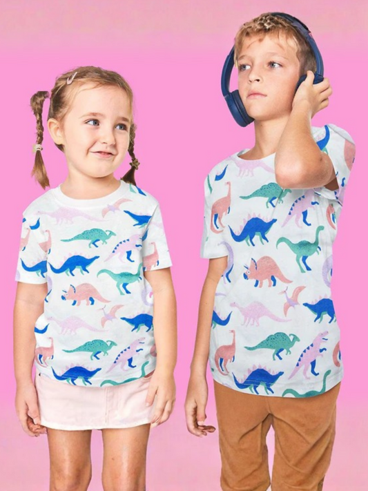 White Jupiter Plain Kids Unisex Dino Tee Shirt-13753