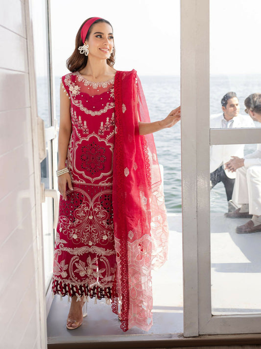 Parishay embroidered lawn front with intricate neckline and borders – unstitched 3-piece suit