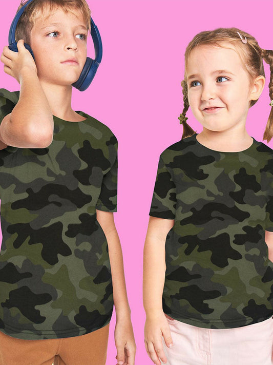 Kids cotton single jersey t-shirt with crew neck and all-over breathable print, ideal for casual summer wear.