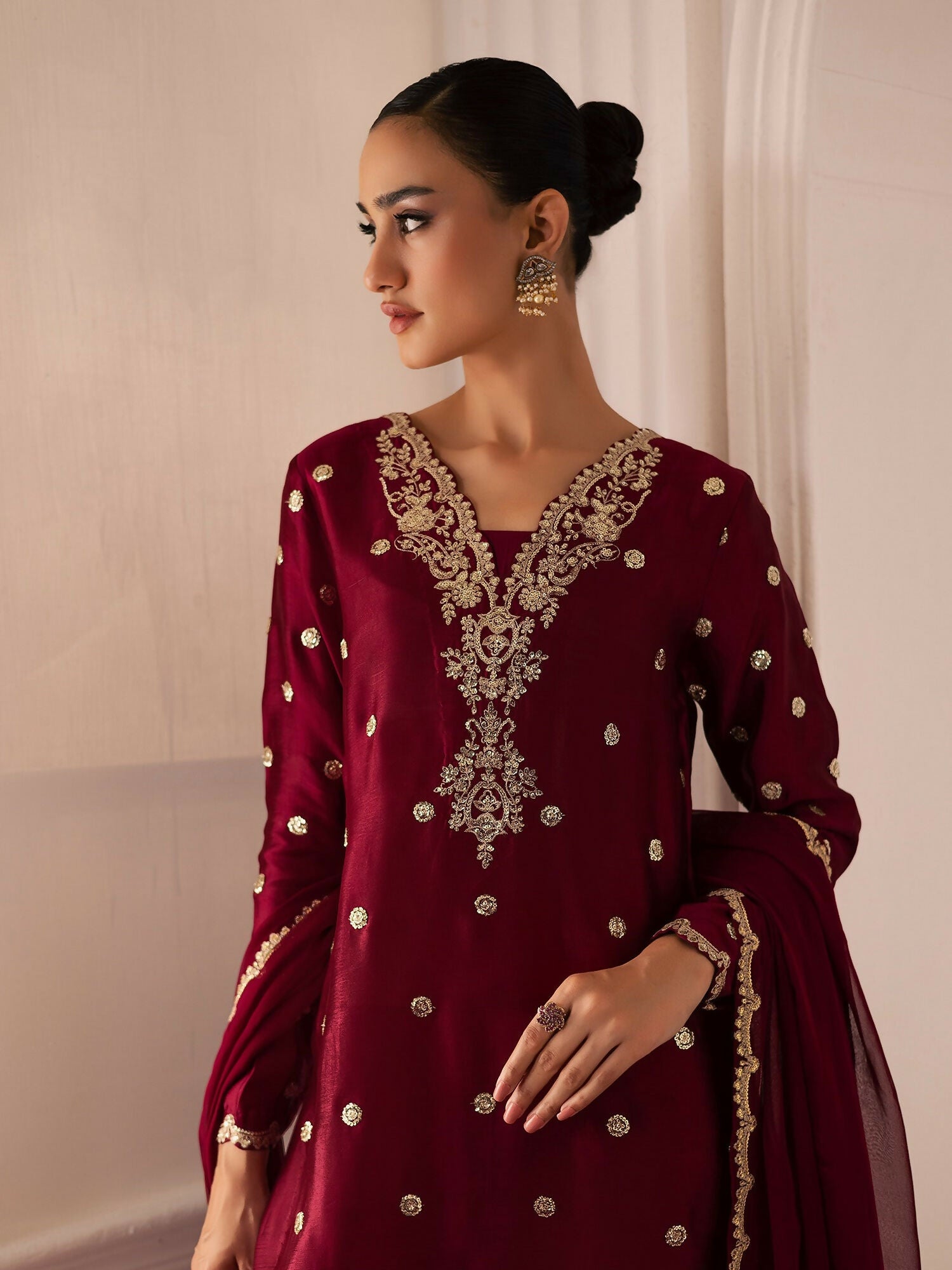 Allure By IH Be-My-Guest Thai Silk Embroidered Stitched 3-Piece Suit-Burberry