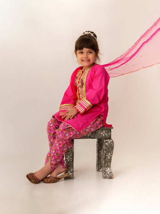 Kidoz Kloset Cotton Lawn Printed Stitched 3-Piece Suit-Sugar Puff