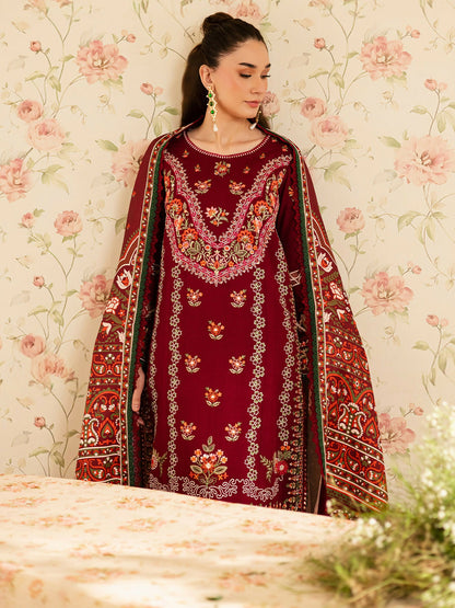 Mahnur Kaia Slub Linen Embroidered Stitched 3-Piece Suit-K- 12
