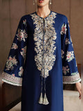 Hussain Rehar Luxury Pret Eid'24 Raw Silk Embellished Stitched 3-Piece Suit-Saxe
