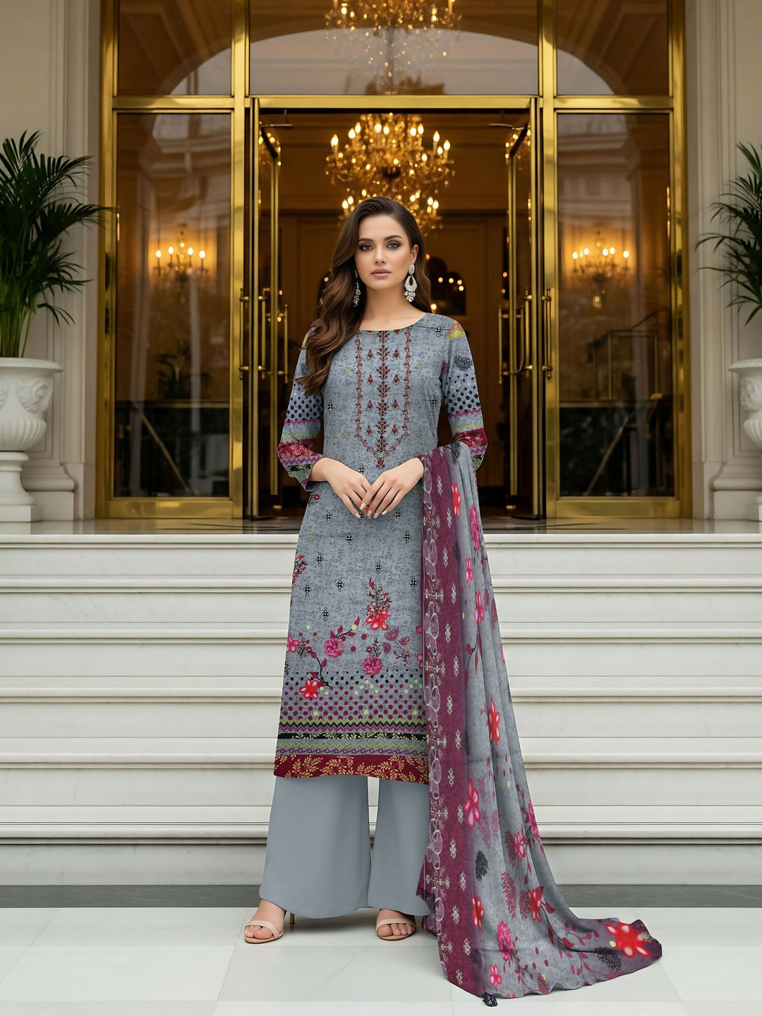 knee length dresses for ladies Grace & Style Dhanak Embroidered Unstitched 3-Piece Suit-10 – Taminzo