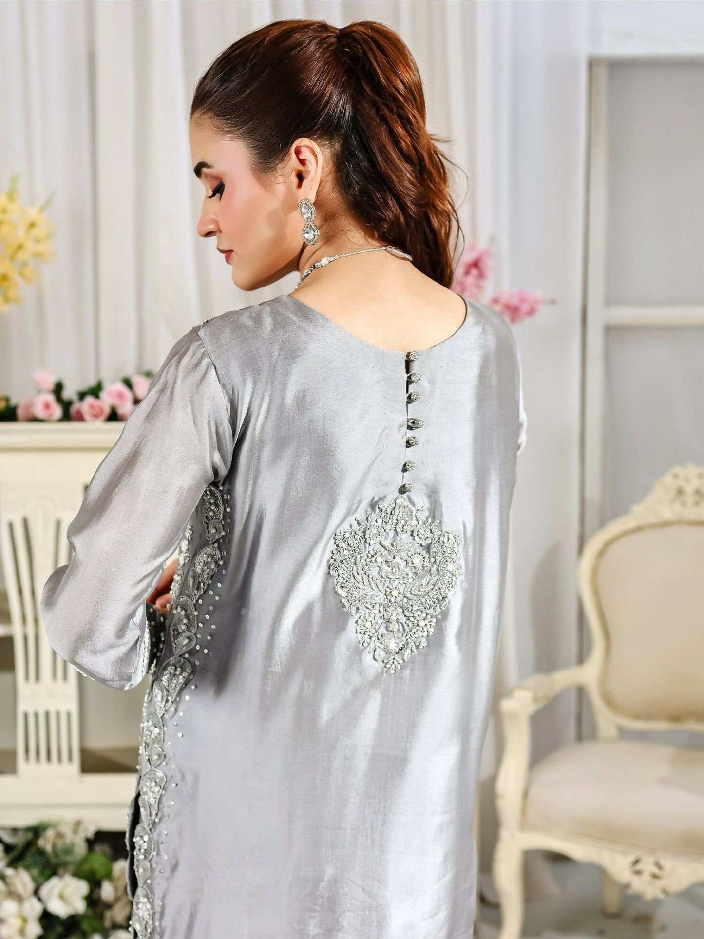 Farooq Hameed Studio Wedding Festive'25 Pure Glass Silk Embroidered Stitched 3-Piece Suit-Kiyara