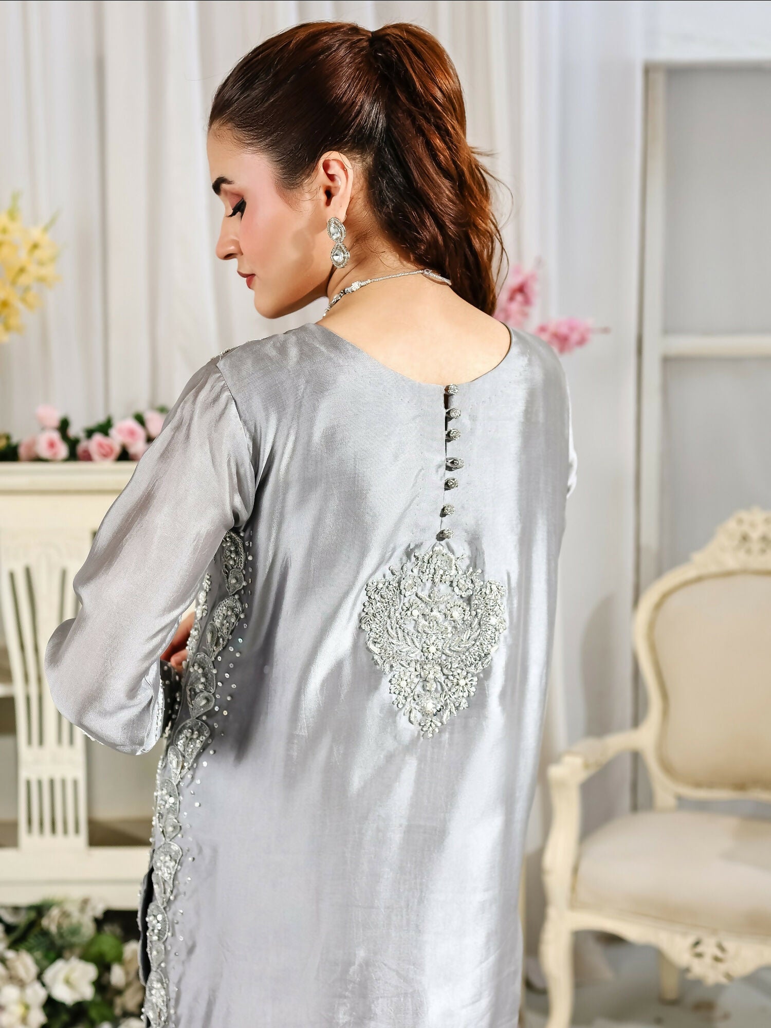 Farooq Hameed Studio Wedding Festive'25 Pure Glass Silk Embroidered Stitched 3-Piece Suit-Kiyara