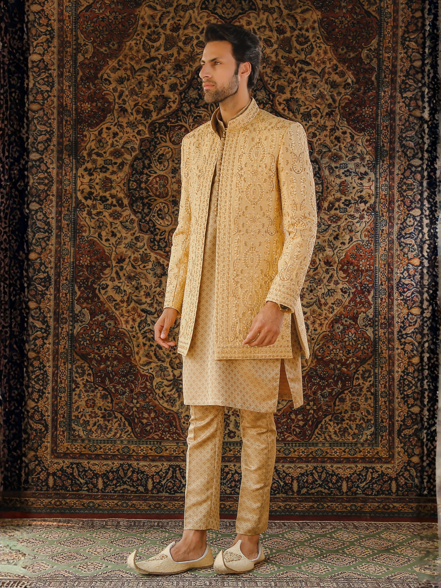 Gem Garments The Sartorial Edit Raw Silk Embellished Prince Coat-Kaveh