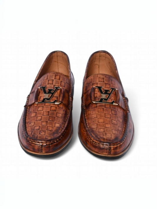 Checkered leather loafers with a bold pattern and sleek silhouette, blending luxury, comfort, and modern design for everyday elegance.