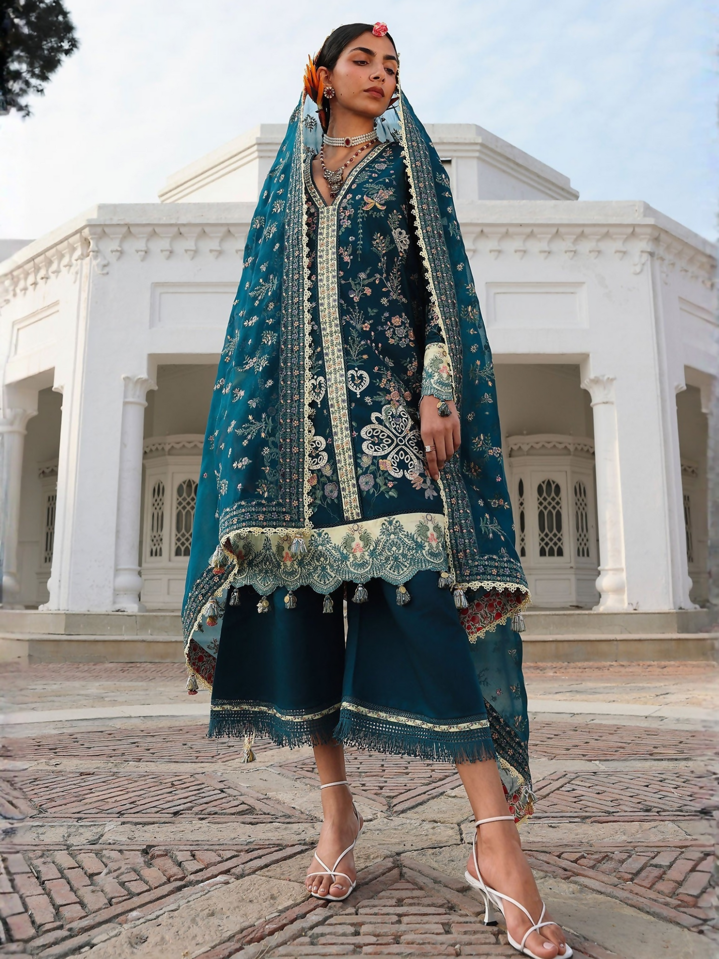 Hussain Rehar Luxury Lawn'26 Eid Edit Embroidered Unstitched 3-Piece Suit-Azraq