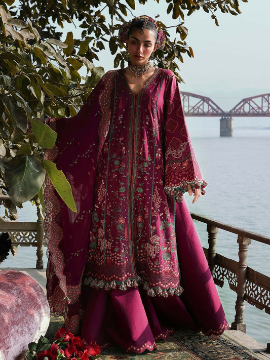 Hussain Rehar Luxury Lawn'26 Eid Edit Embroidered Unstitched 3-Piece Suit-Anjas