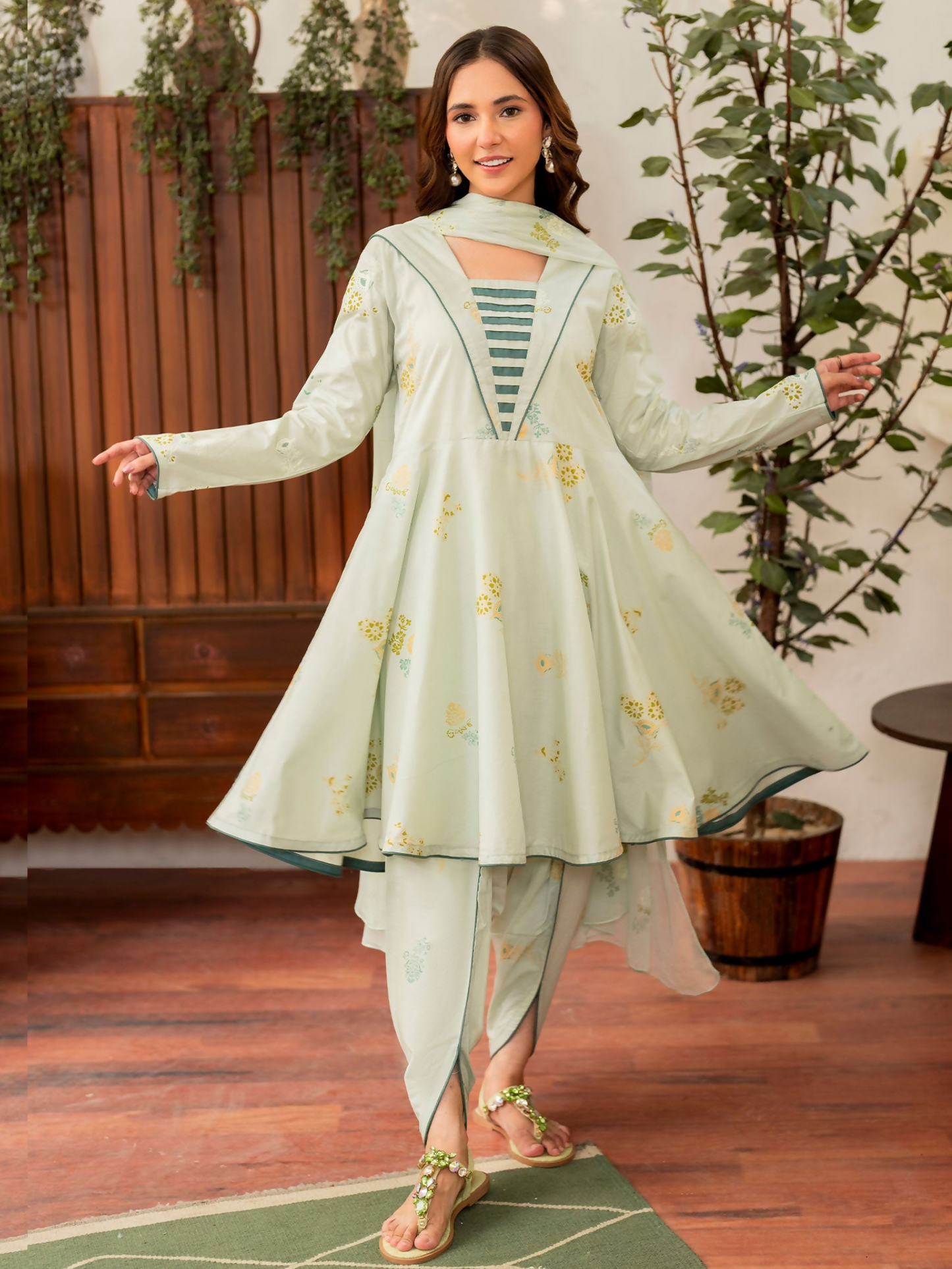 Panache Apparel Lawn Printed Stitched 3-Piece Suit-Denali