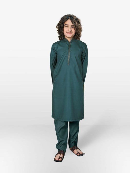Green Velvour Boys Embroidred Shalwar Kameez-VB173-B