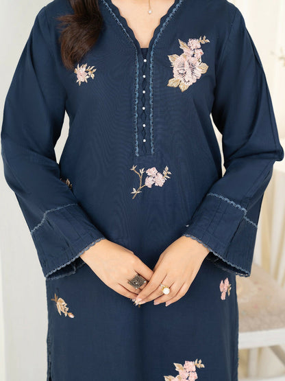 Panache Apparel Winter Whisper Khaddar Embroidered Stitched 3-Piece Suit-Navy Frost