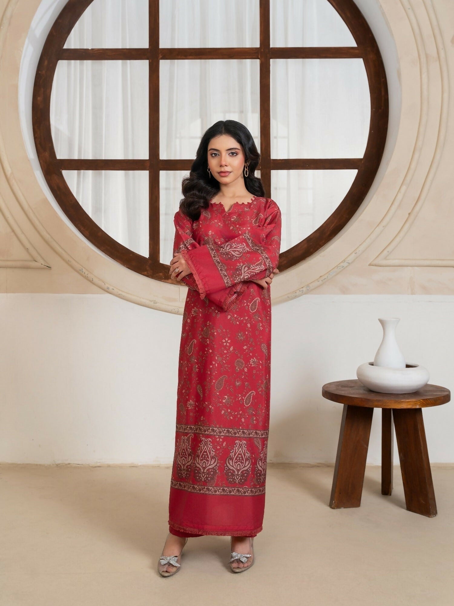 Stylish Collection Amaya Pret Silk Grip Printed Stitched 2-Piece Suit-Morni Maroon