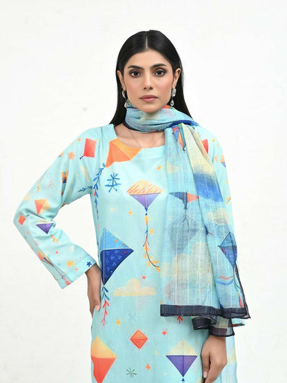 Imran Aftab Basant Mela Raw Silk Printed Stitched 3-Piece Suit-IARP 01