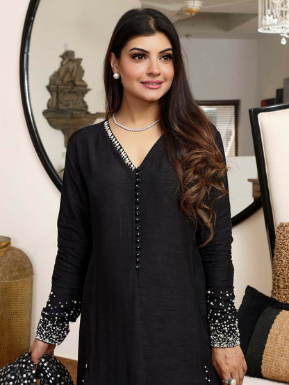 Shiza Hassan Nadia Luxury Pret Korean Raw Silk Embellished Stitched 2-Piece Suit-Midnight Sky