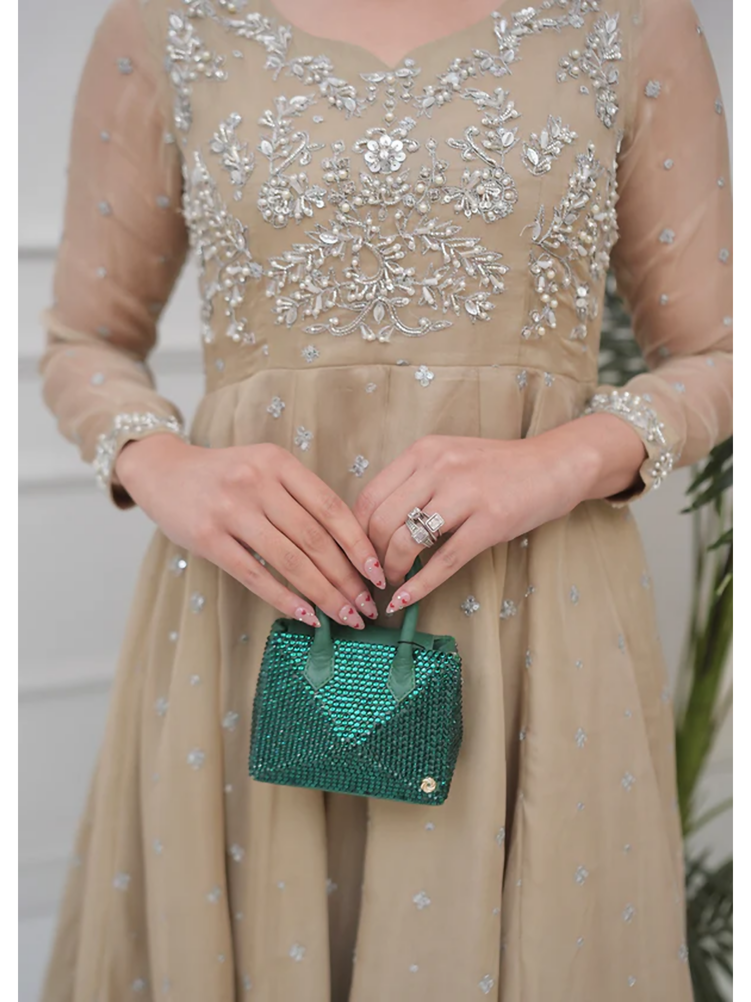 Allure By IH Lehr Chiffon Embroidered Lehenga-Oat