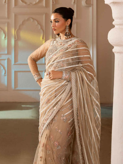 Shiza Hassan Shehnai Bareeze Net Embellished Stitched Saree-Vince