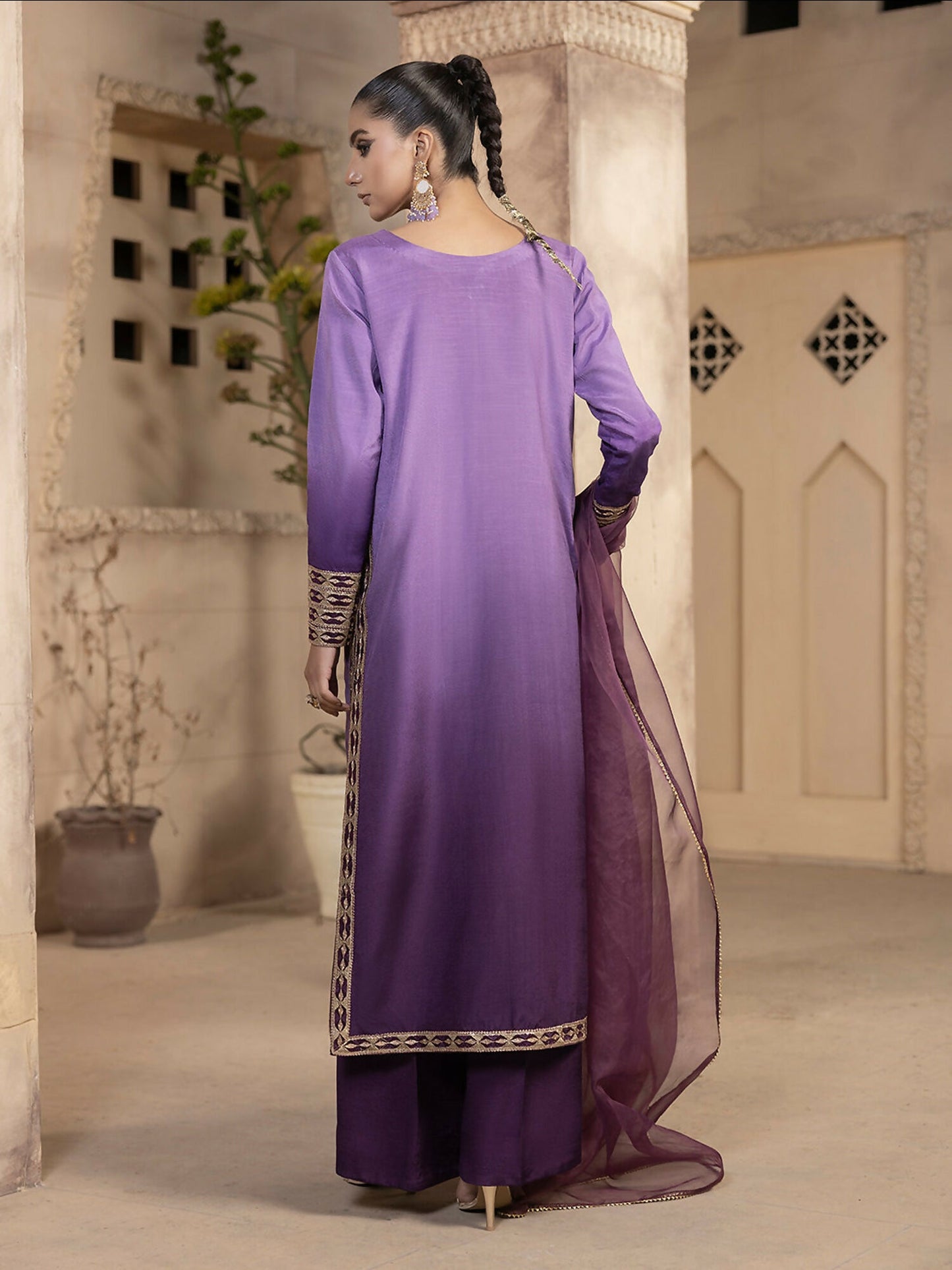 Hemstitch Raw Silk Stitched 3-Piece Suit-Raania