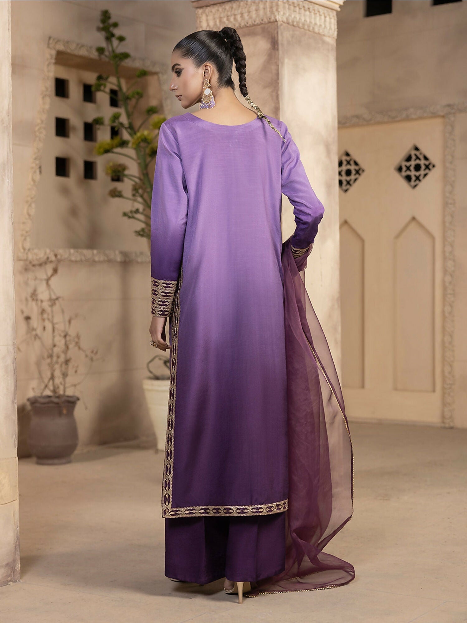 Hemstitch Raw Silk Stitched 3-Piece Suit-Raania