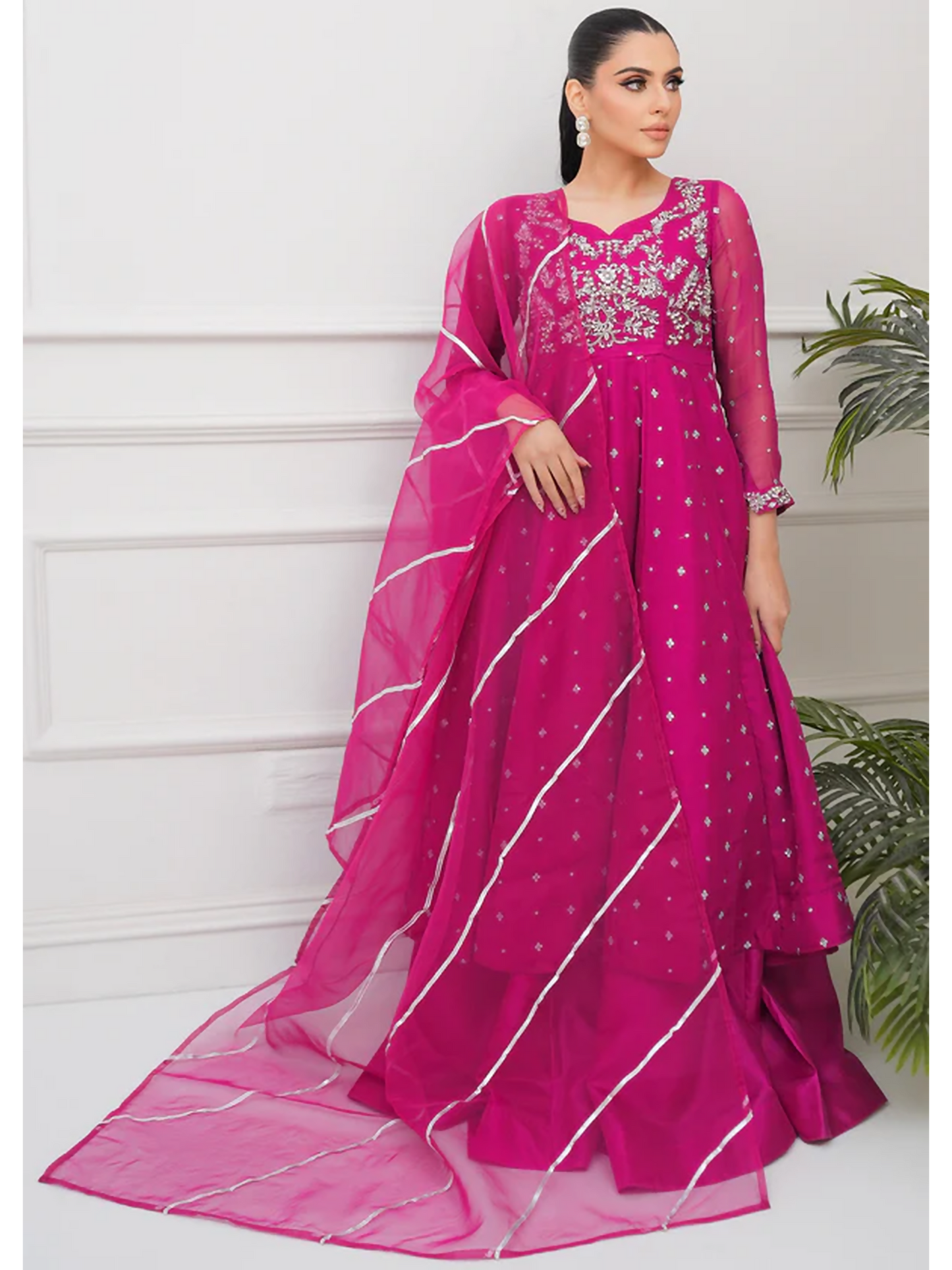 Allure By IH Lehr Chiffon Embroidered Lehenga-Very Berry