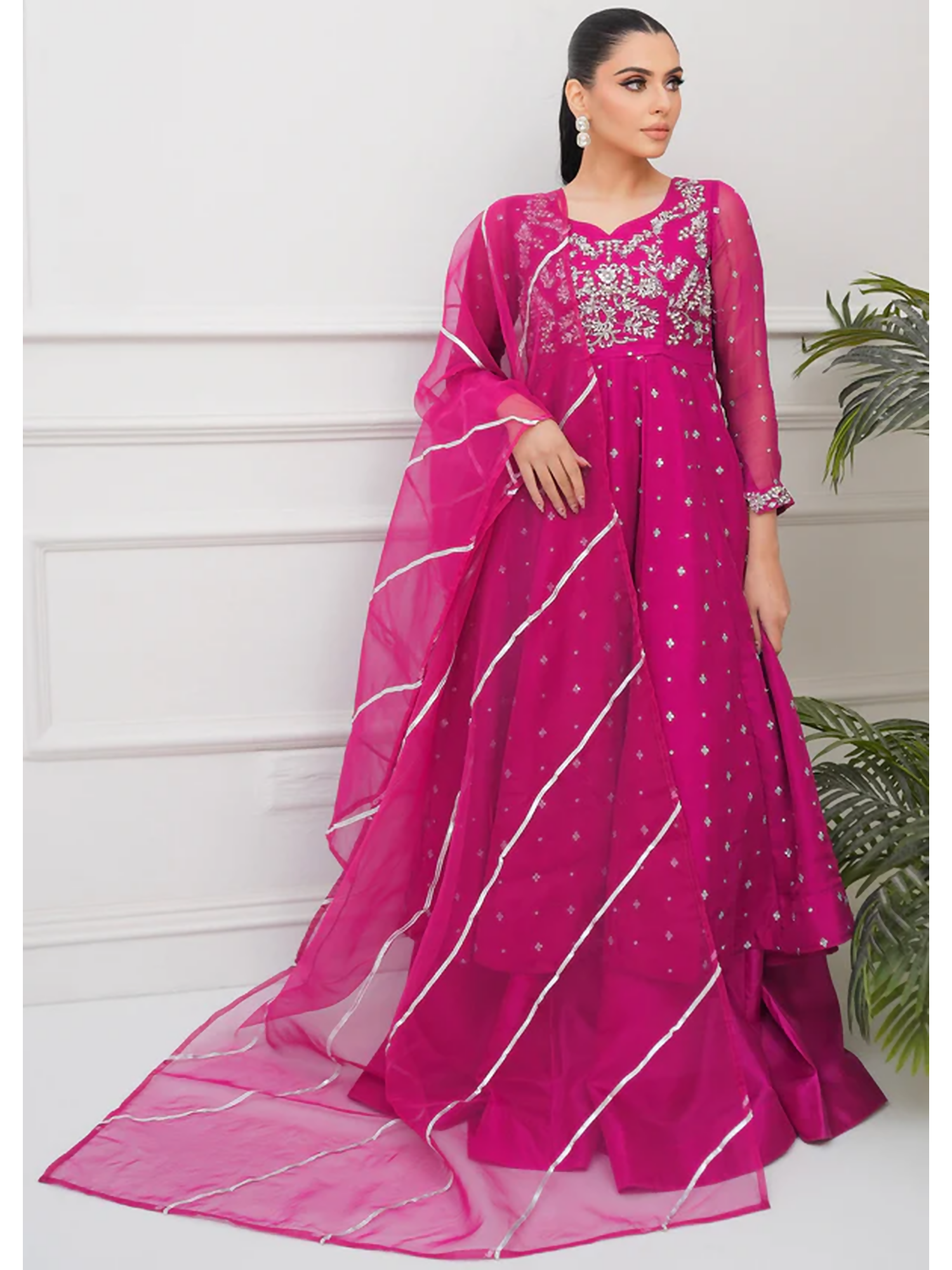 Allure By IH Lehr Chiffon Embroidered Lehenga-Very Berry