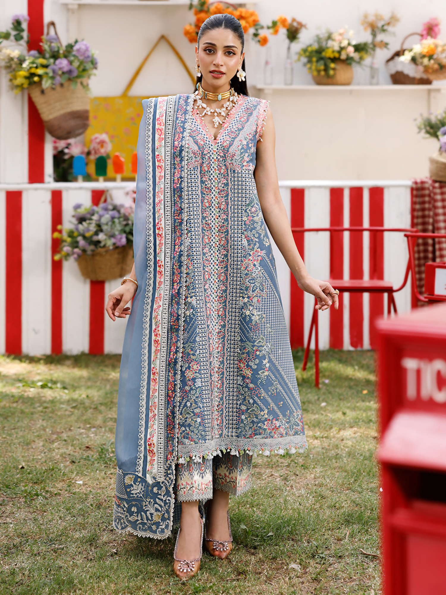 Soft Blue Binilyas Carnival Lawn Embroidered Unstitched 3 Piece Suit-33B