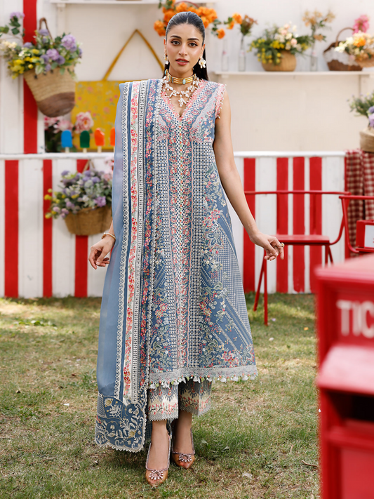 Soft Blue Binilyas Carnival Lawn Embroidered Unstitched 3 Piece Suit-33B