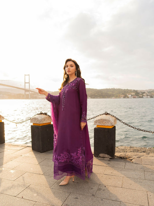 purple dress pakistan Pakistani Semi-Formal Dress Lavender - Purple Sheesha Silk Hand-Embellished