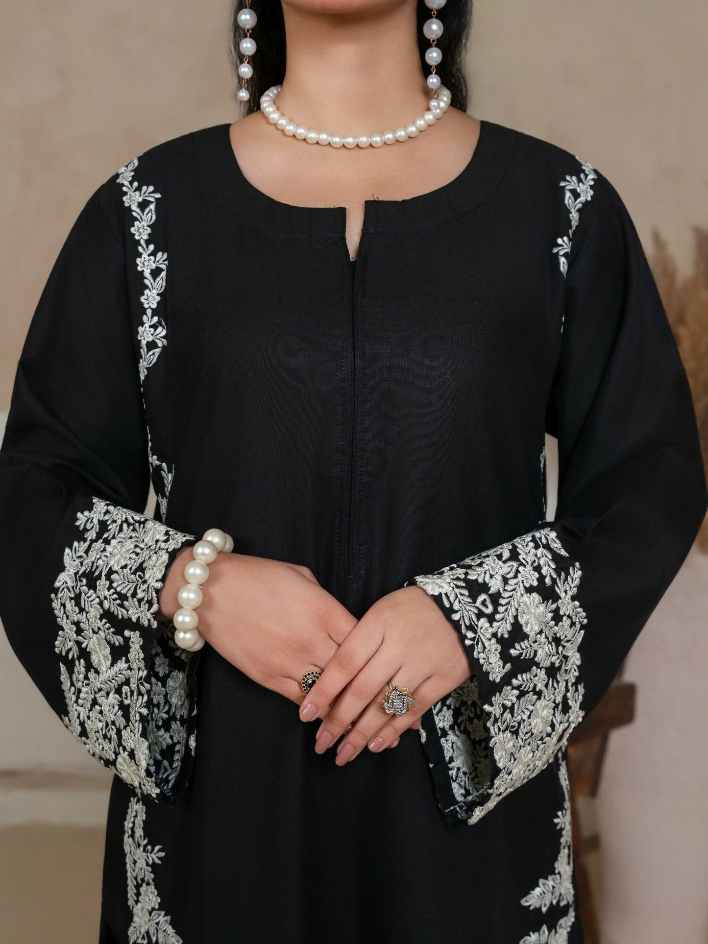 Stylish Collection Whisper Pret Linen Embroidered Stitched 2-Piece Suit-Black Margarita Embroidered