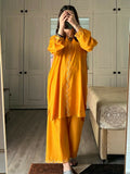 Stylish Collection Aaraish Linen Embroidered Co-Ord Set–Yellow Ringels