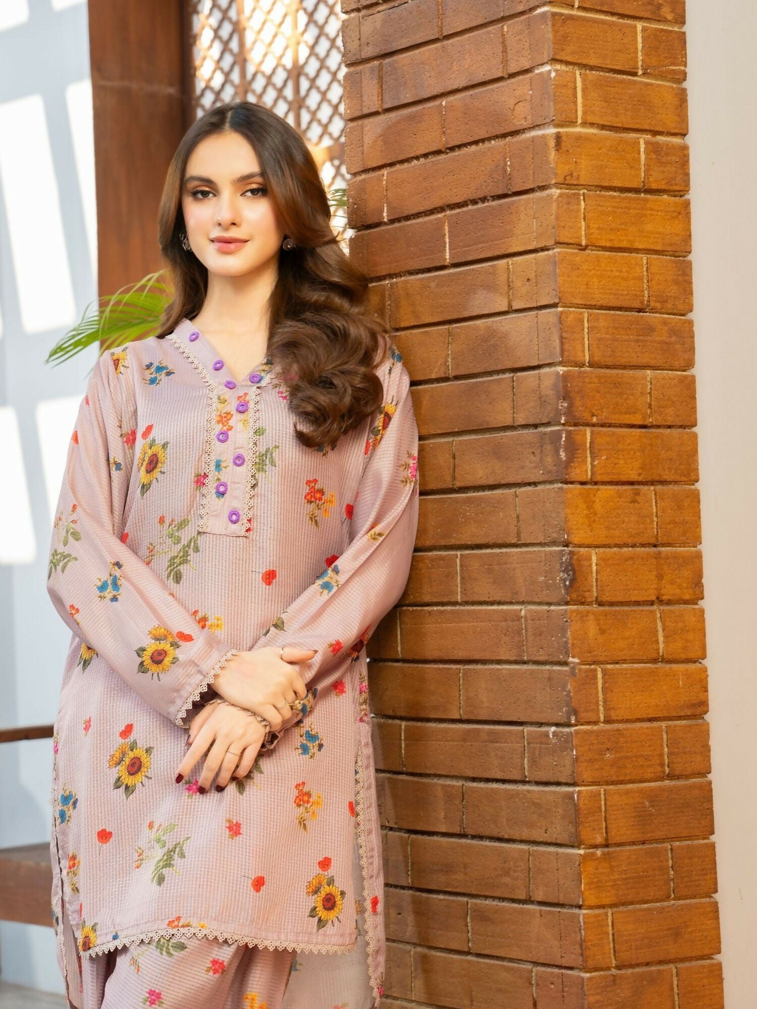Panache Apparel Fiona SS'25 Dobby Lawn Printed Stitched Suit-Bliss