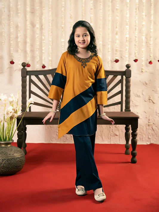 Velvour Girls Cotton Embroidered Co-Ord Set-VG173-A