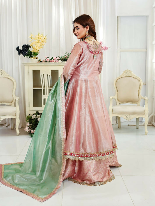 Farooq Hameed Studio Wedding Festive'25 Laama Tissue Net Embroidered Stitched 3-Piece Suit-Ashal