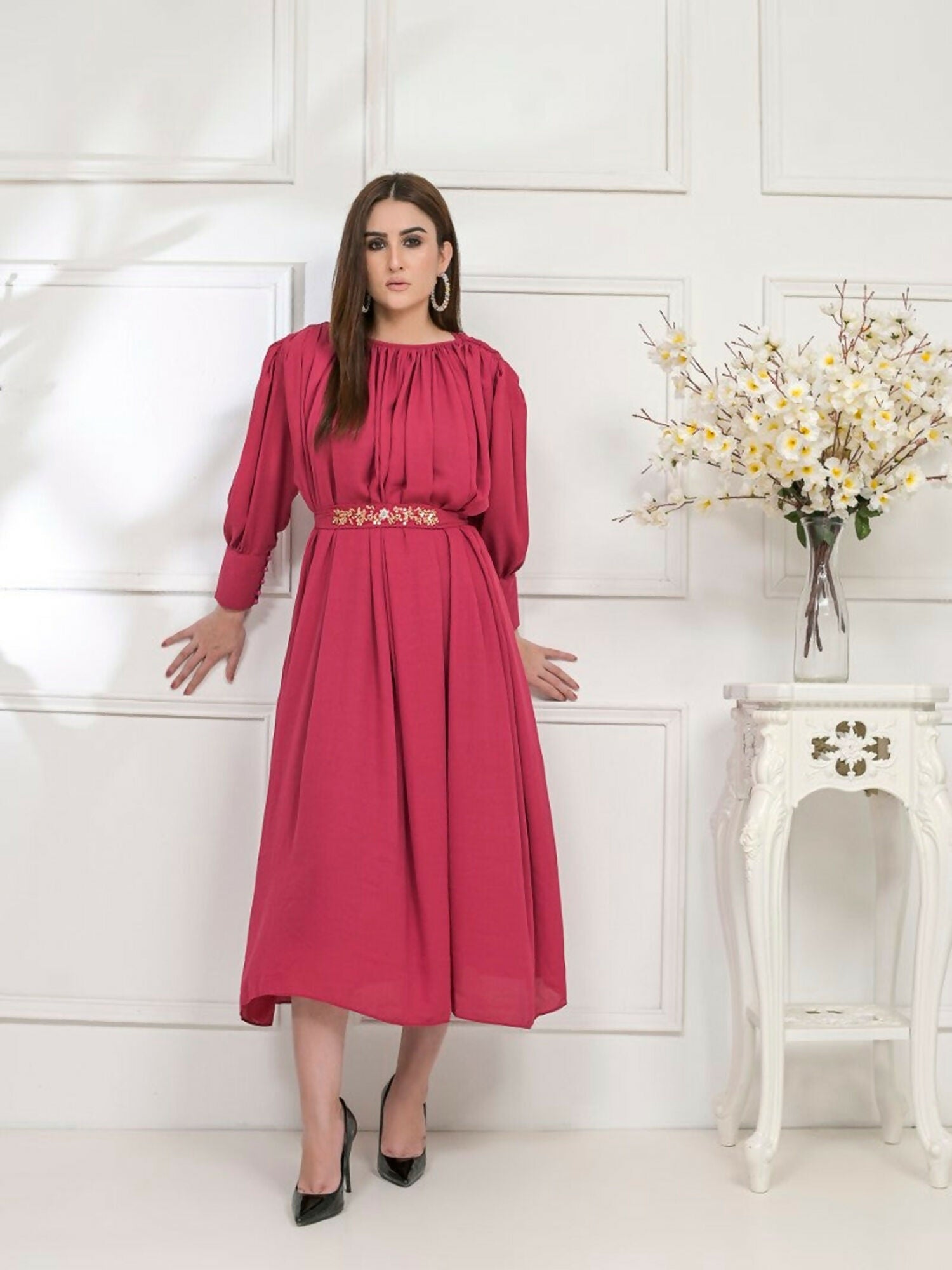 Ruby's Couture Basic Element'25 Georgette Dress Set-Melon