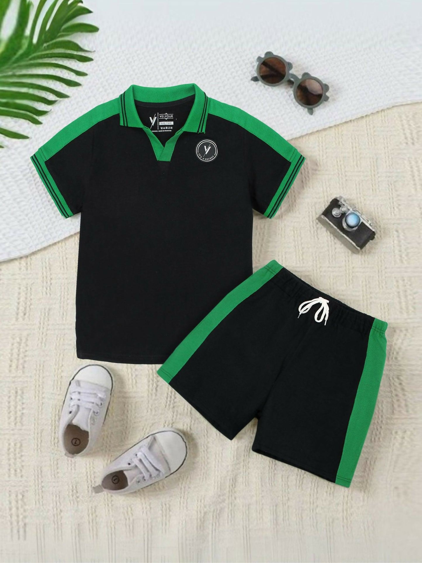 Black and Green Velvour Boys & Girls Printed Track Suit-VST67-C