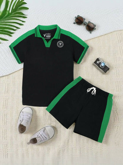 Black and Green Velvour Boys & Girls Printed Track Suit-VST67-C