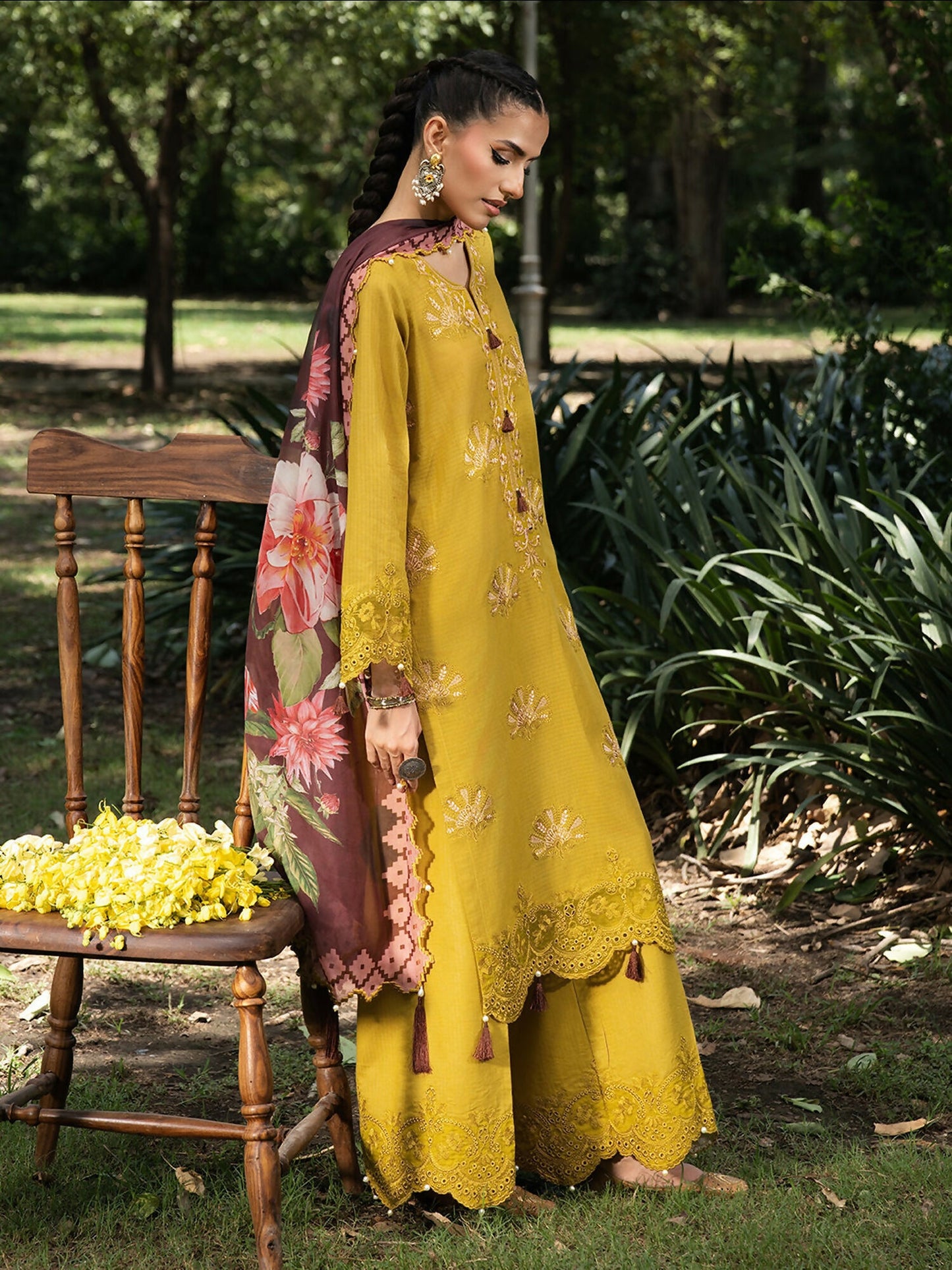 Hemstitch Lawn Embroidered Stitched 3-Piece Suit-Matcha