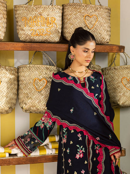 Mahnur Kaia Slub Linen Embroidered Stitched 3-Piece Suit-K- 06
