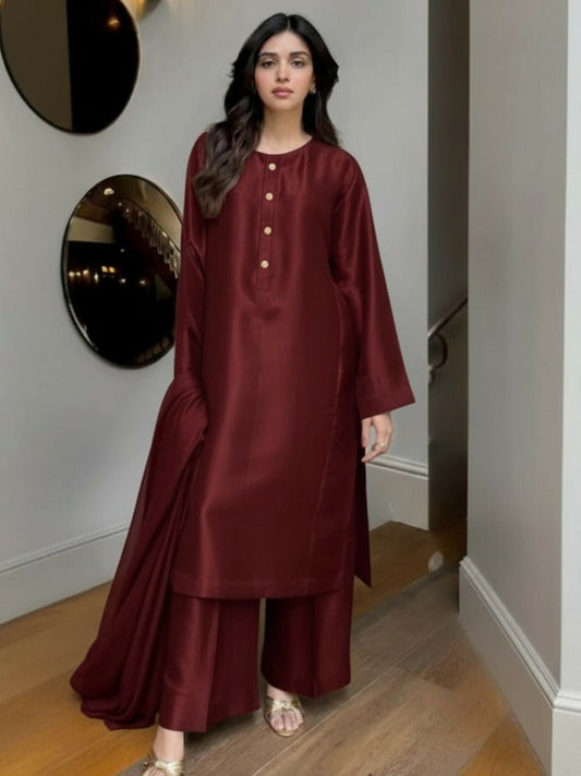 HU Studios Silk Stitched 3-Piece Suit-Mehr-E-Rukhsaar