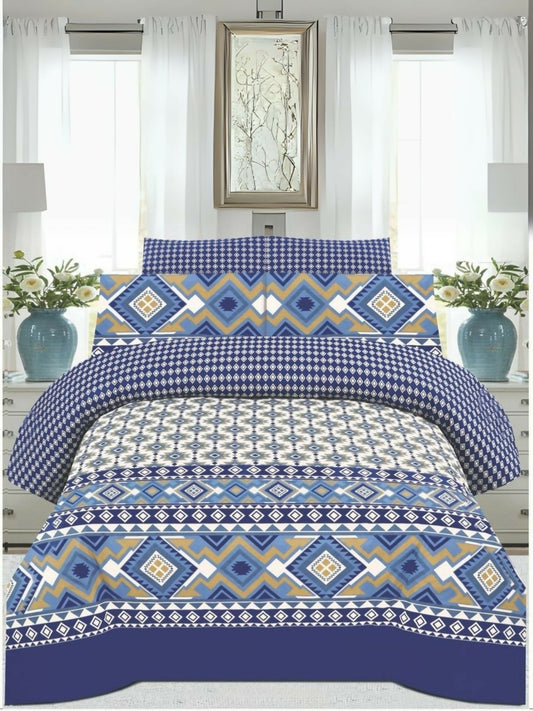 Danier 6pcs comforter set in blue with printed design – includes comforter, bedsheet, and four pillow covers.