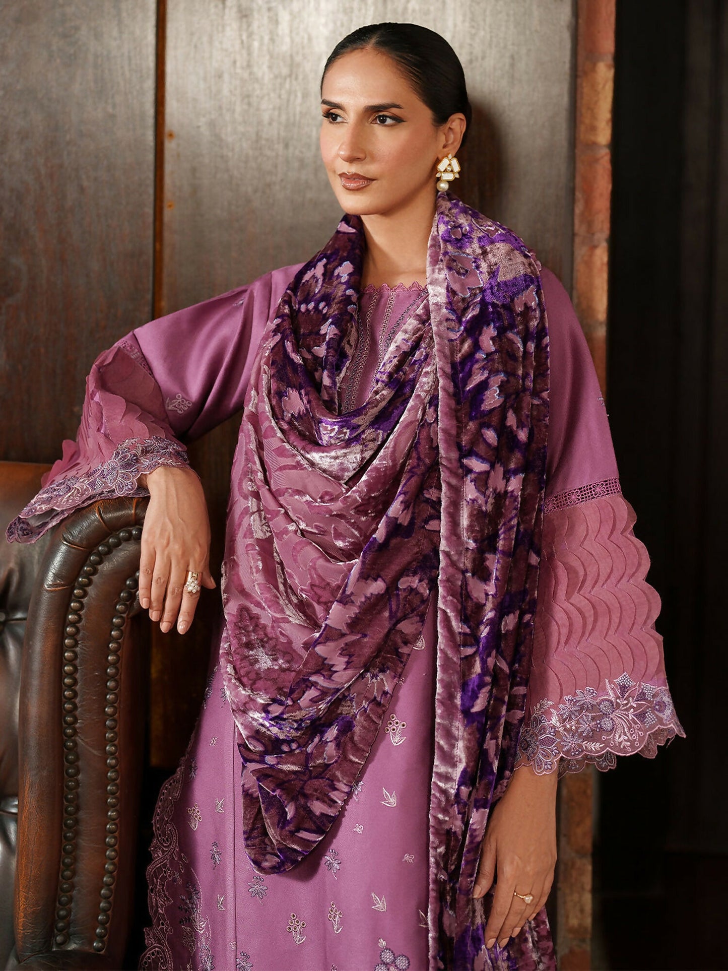 Parishay Panache Winter Corduroy Embroidered Stitched 3-Piece Suit-PNE-13