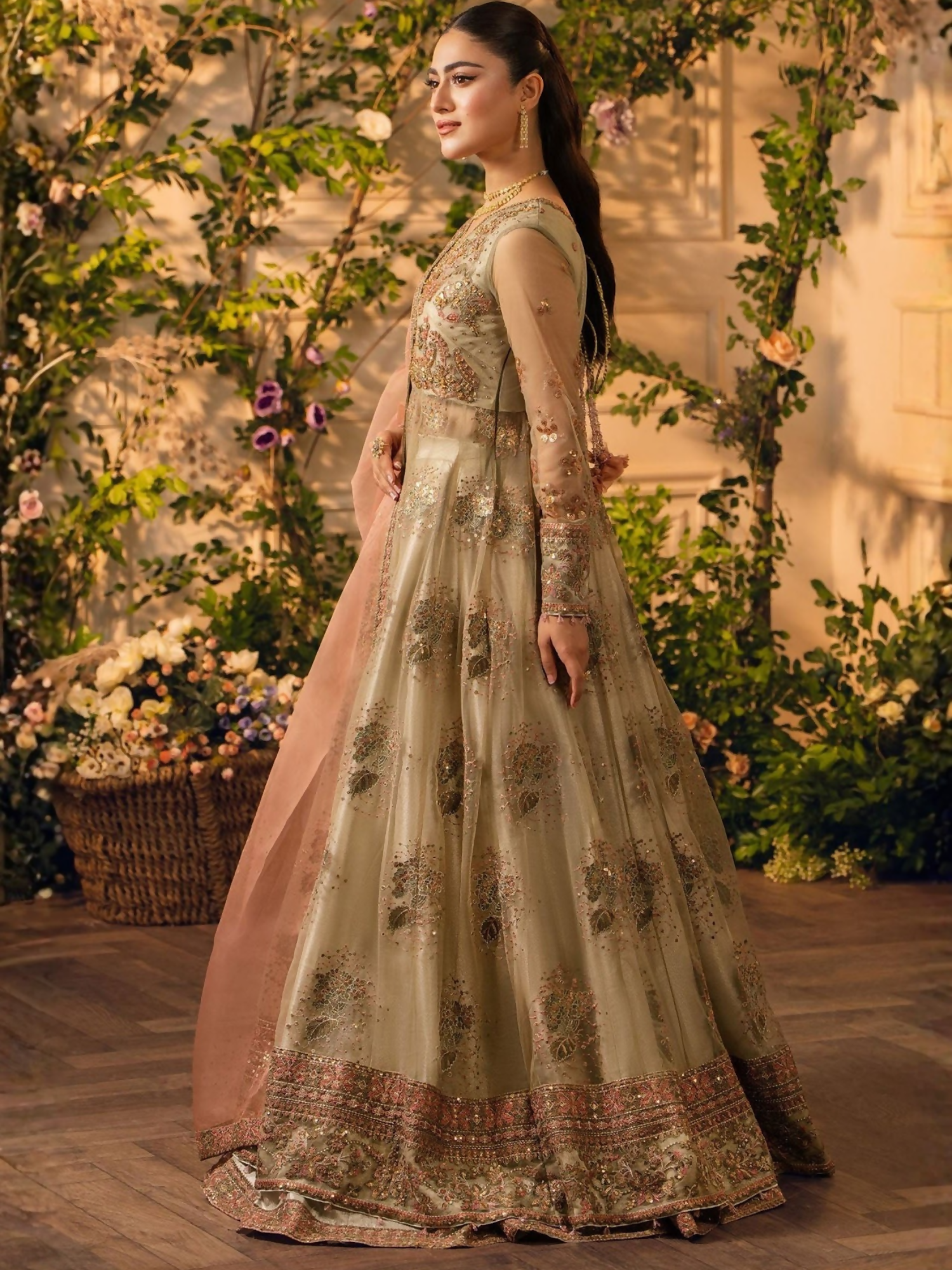 Hemstitch Net Embroidered Stitched Lehenga-Zimil