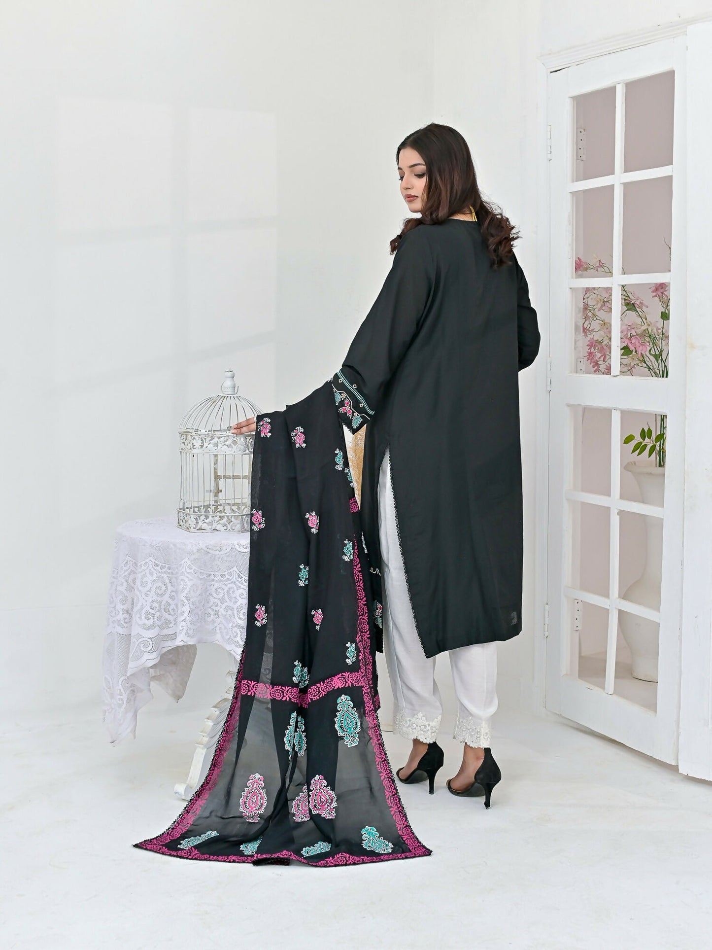 Ruby's Couture Chamak Dhamak Khadi Silk Embroidered Stitched 3-Piece Suit-Marvi