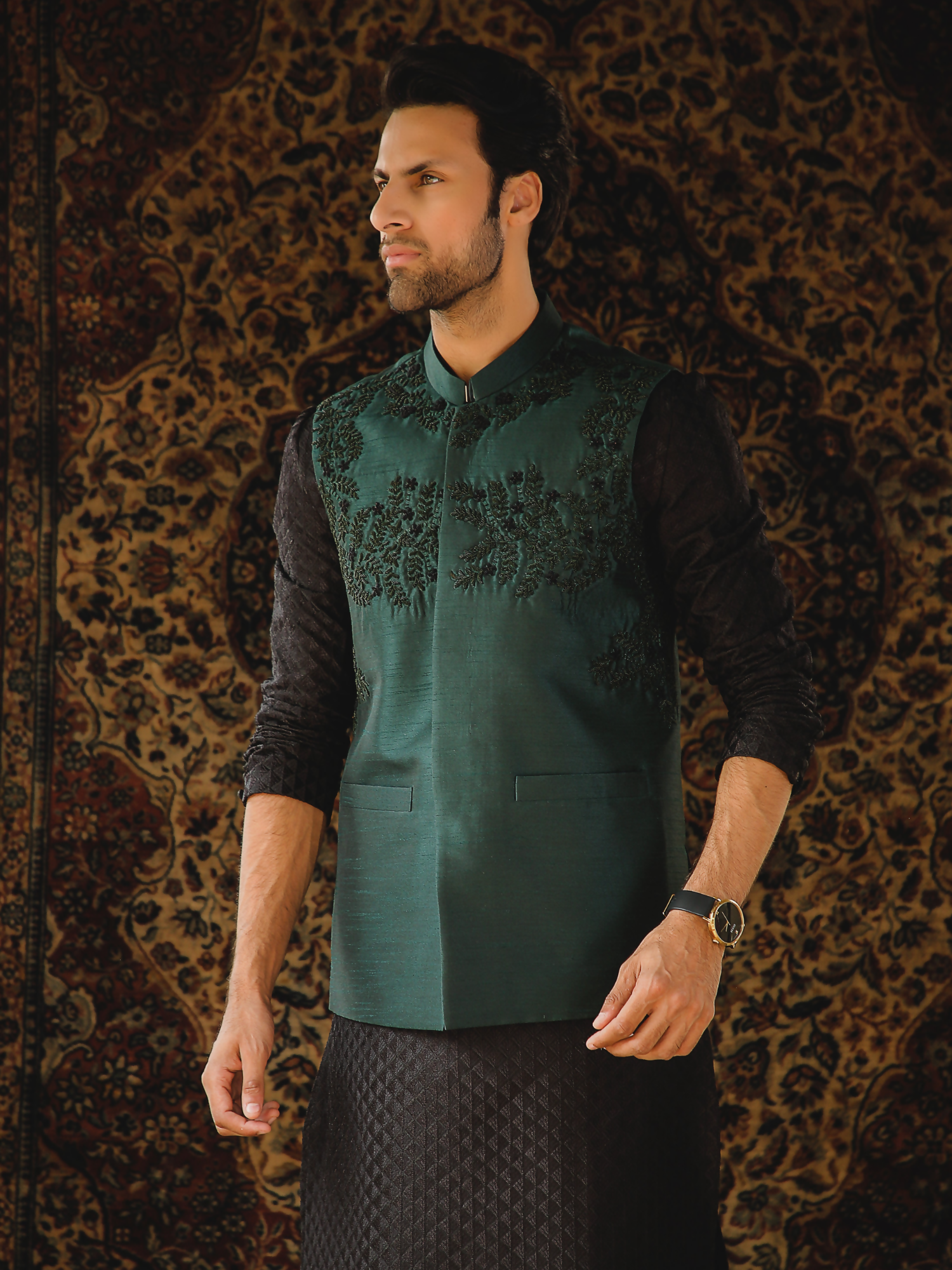 Gem Garments The Sartorial Edit Raw Silk Embellished Waistcoat-Baraz