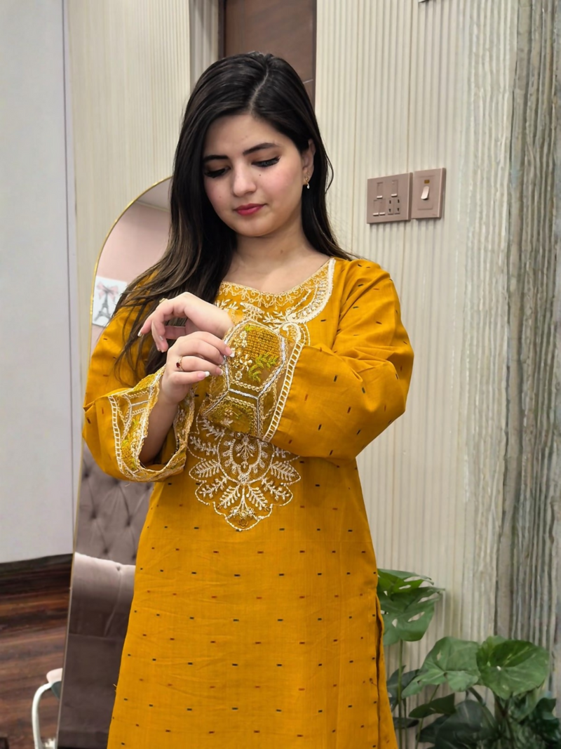 Tehzeeb Libas Cotton Embroidered Stitched 2 Piece Suit Muqaddas