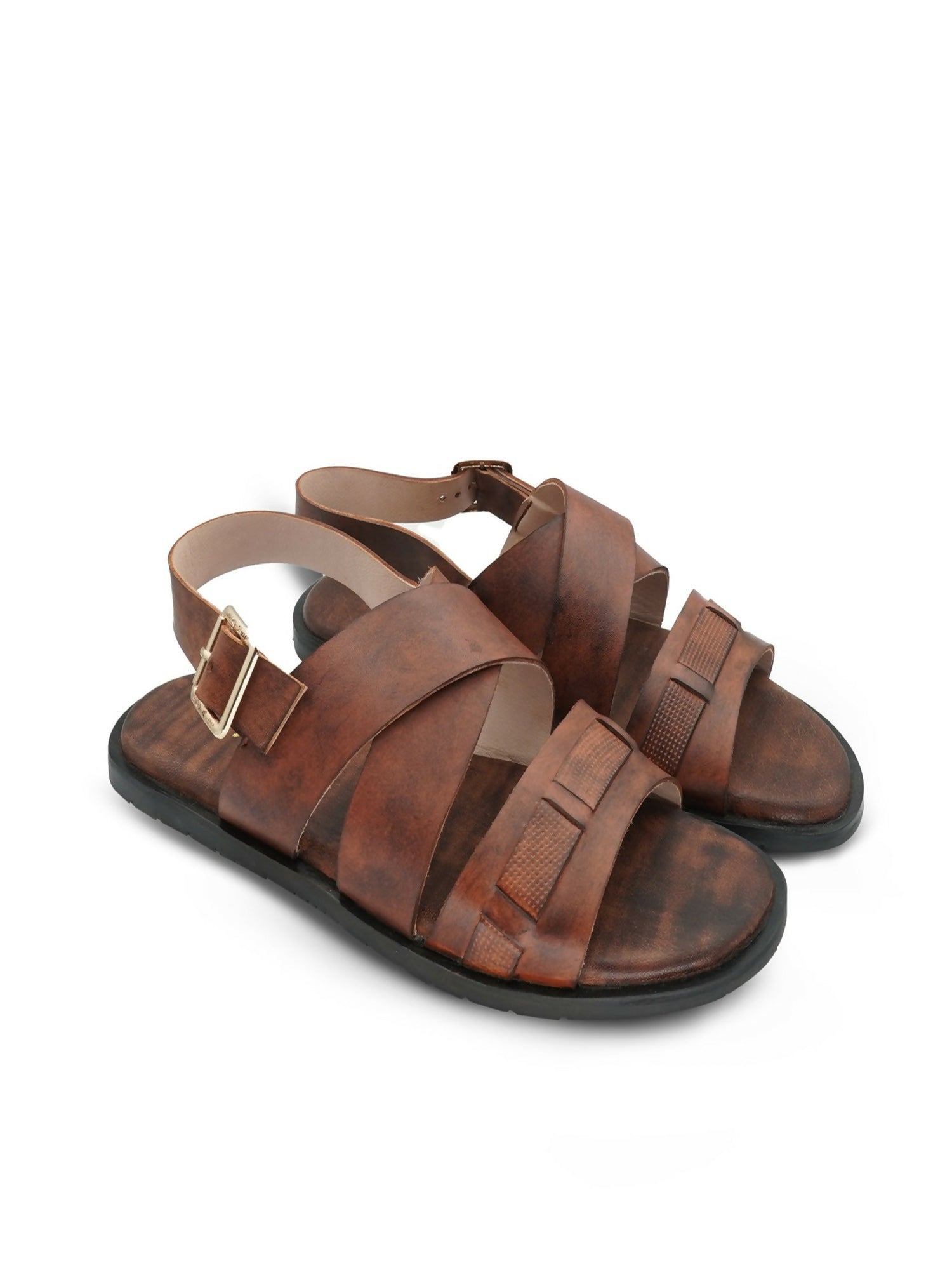 Men's brown cow leather sandals by Royale Leather with 450-gram lightweight build and sturdy rubber sole, perfect for casual everyday wear.
